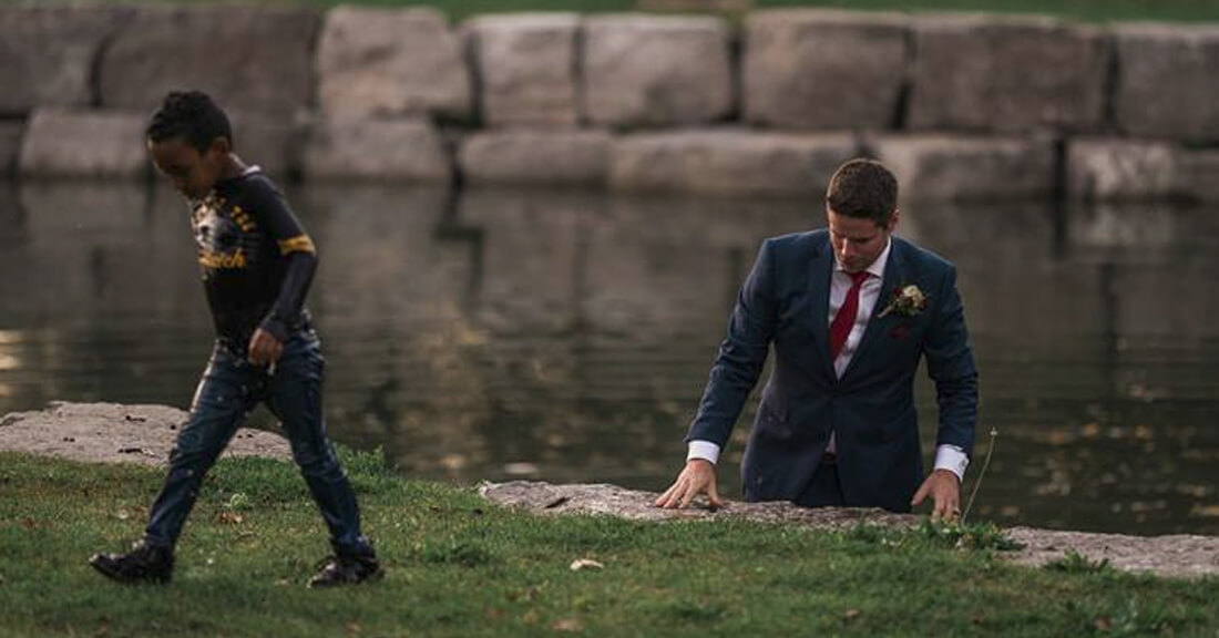 little boy saved by heroic groom